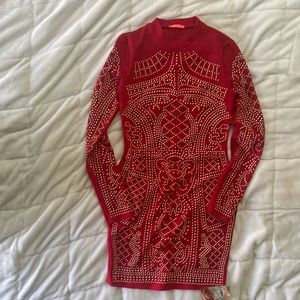 Gold-beaded Red Dress 👗